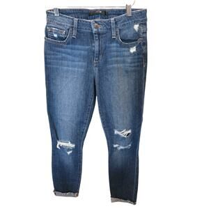 Joe's Jeans 27 Womens Mid Rise Cuffed Distressed Stetchy 106214 Medium Wash